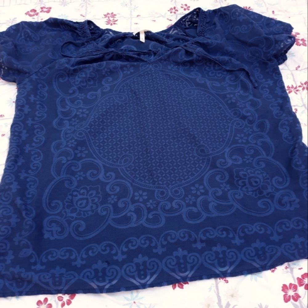 Hester&Orchard XL Blue Paisley Polka Dots Print Blue Shrtslvs CottonBlend